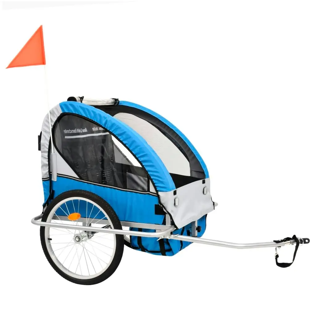 2-in-1 Bike Trailer & Stroller Blue and Grey 91376