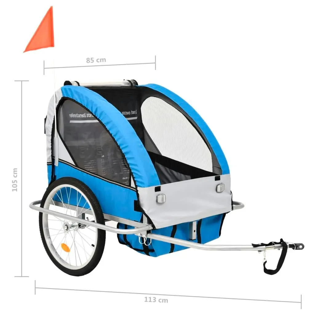 2-in-1 Bike Trailer & Stroller Blue and Grey 91376