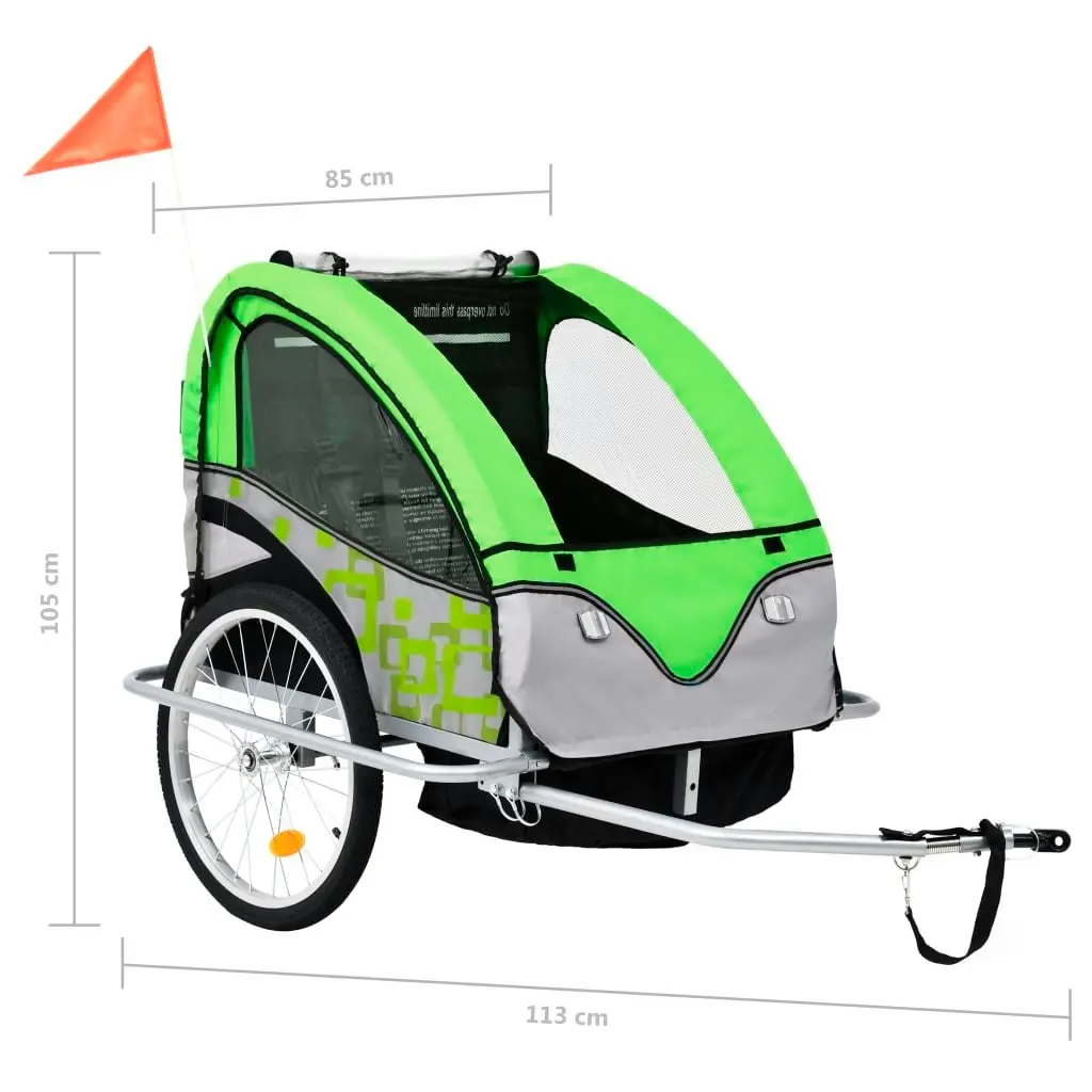 2-in-1 Bike Trailer & Stroller Green and Grey 91378