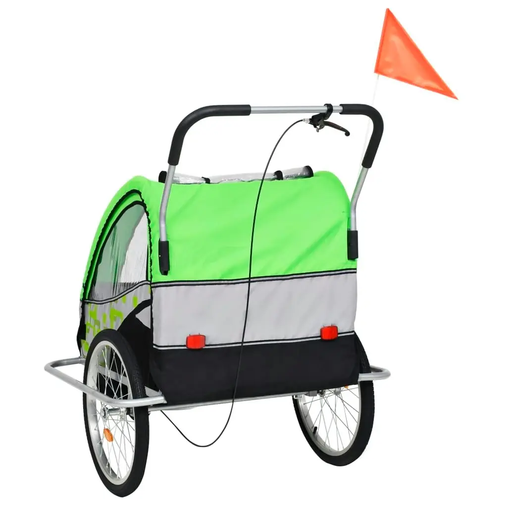 2-in-1 Bike Trailer & Stroller Green and Grey 91378