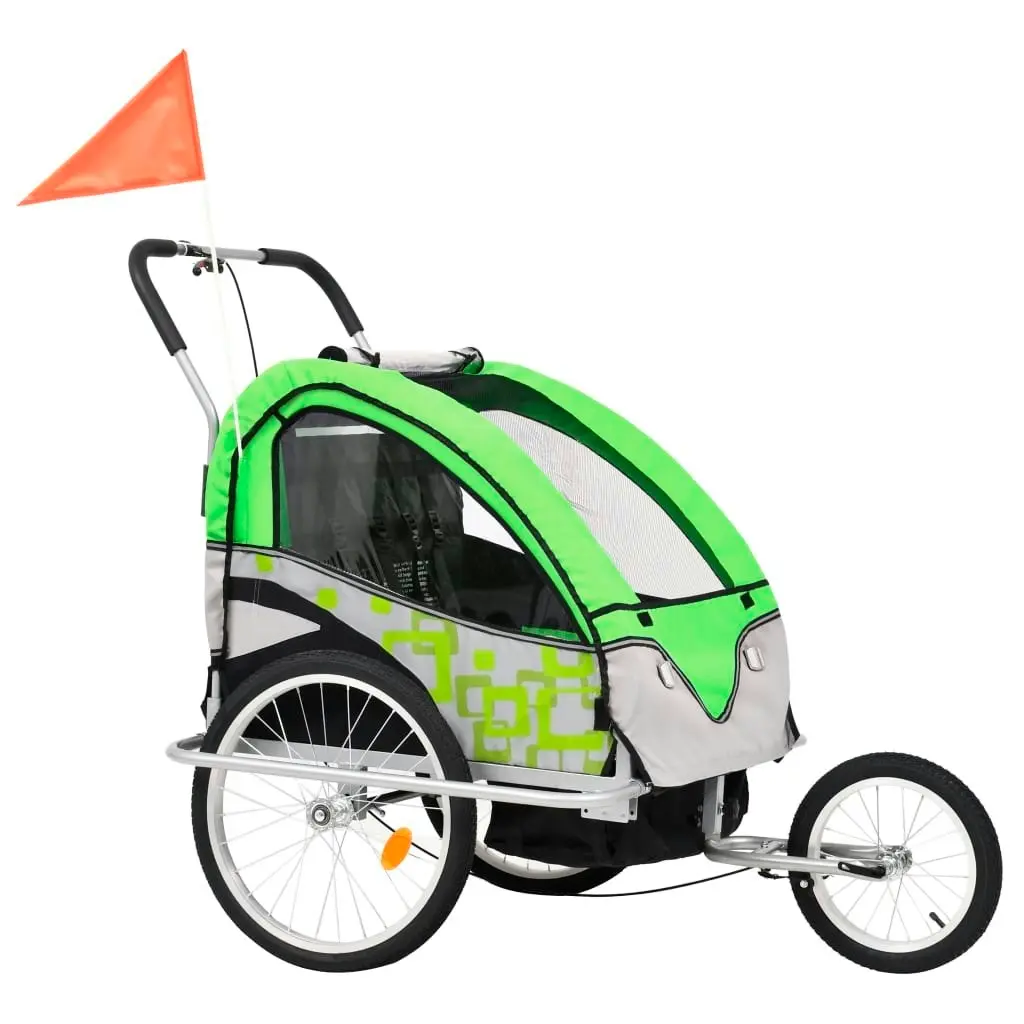 2-in-1 Bike Trailer & Stroller Green and Grey 91378