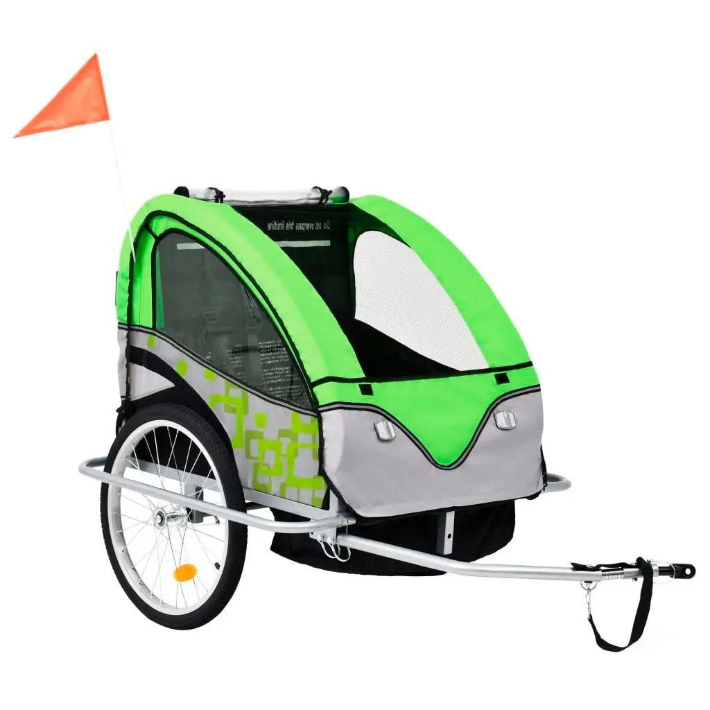 2-in-1 Bike Trailer & Stroller Green and Grey 91378