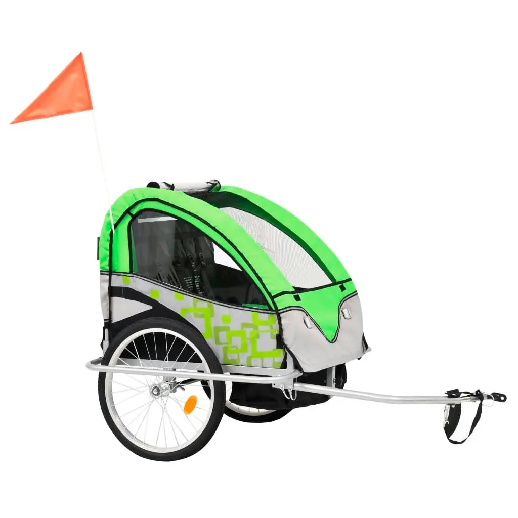 2-in-1 Bike Trailer & Stroller Green and Grey 91378