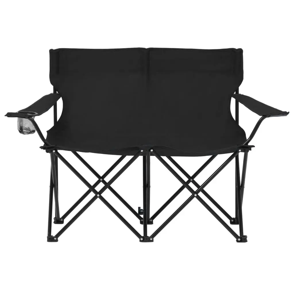 2-Seater Foldable Camping Chair Steel and Fabric Black 313538