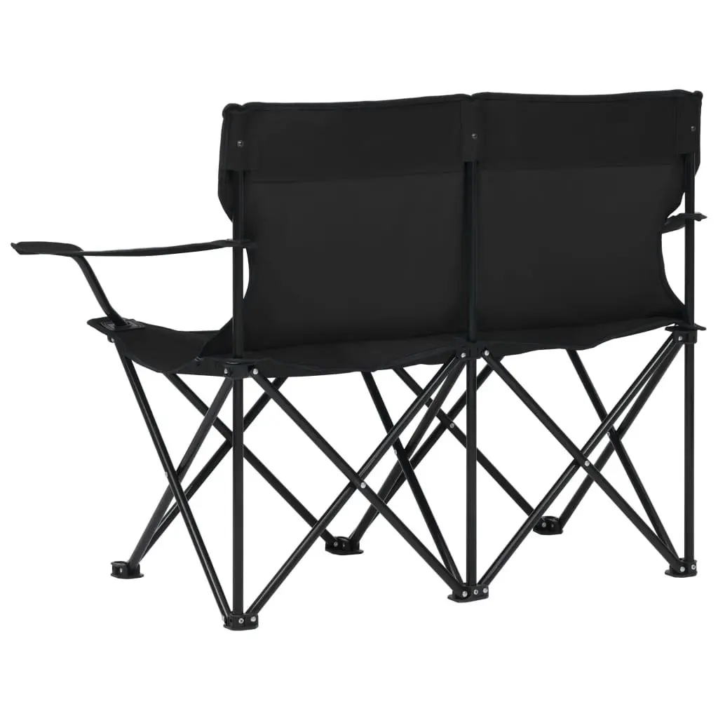 2-Seater Foldable Camping Chair Steel and Fabric Black 313538