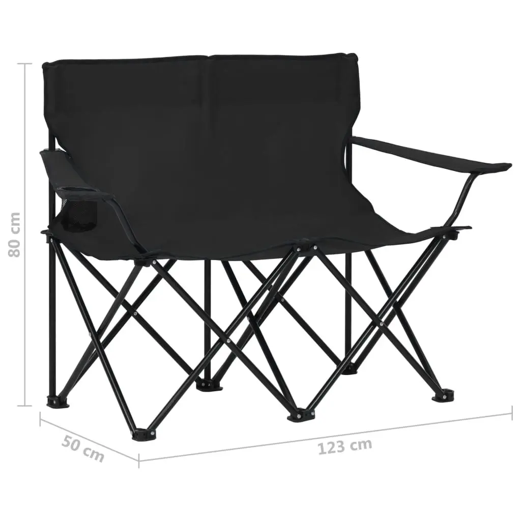 2-Seater Foldable Camping Chair Steel and Fabric Black 313538