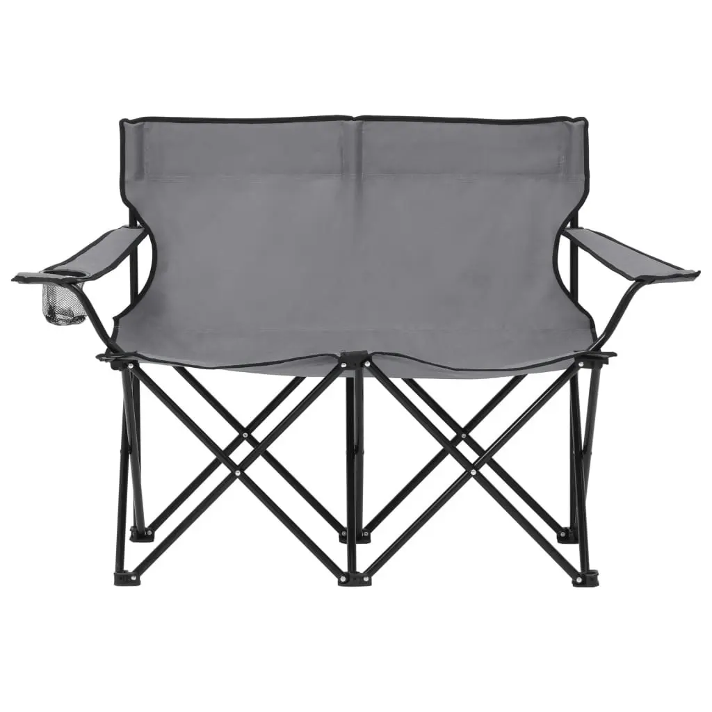 2-Seater Foldable Camping Chair Steel and Fabric Grey 313540