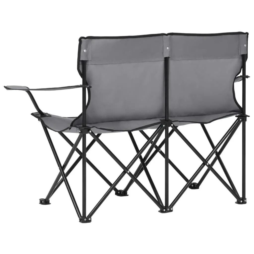 2-Seater Foldable Camping Chair Steel and Fabric Grey 313540