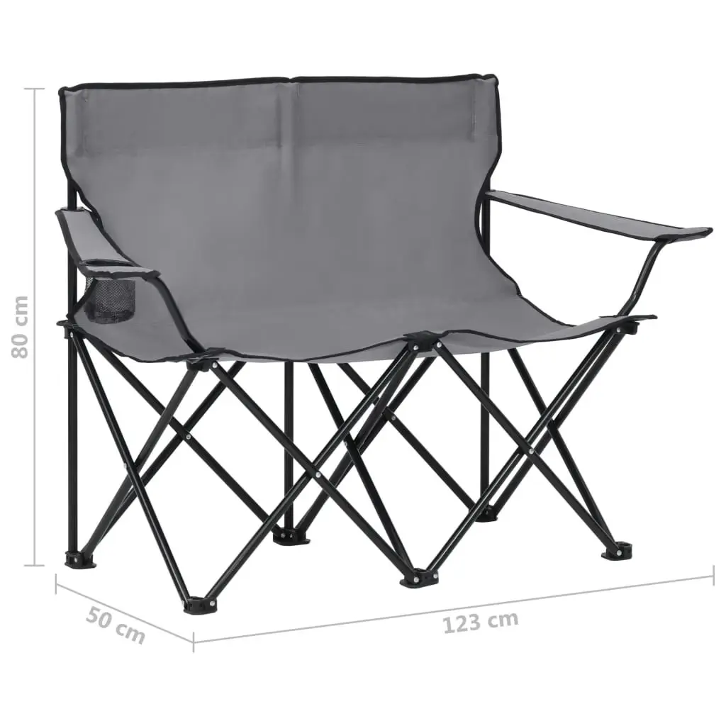 2-Seater Foldable Camping Chair Steel and Fabric Grey 313540