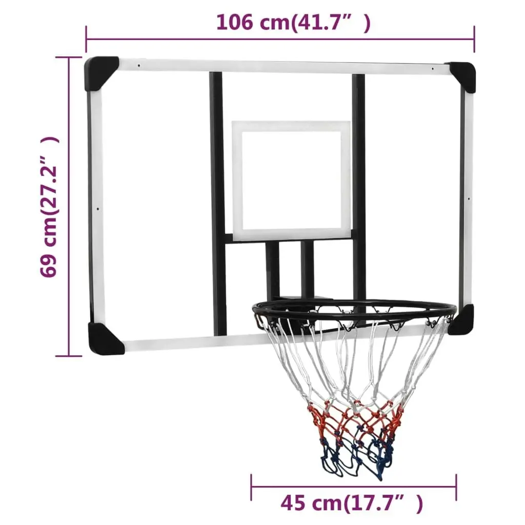 Basketball Backboard Transparent 106x69x3 cm Polycarbonate 93668