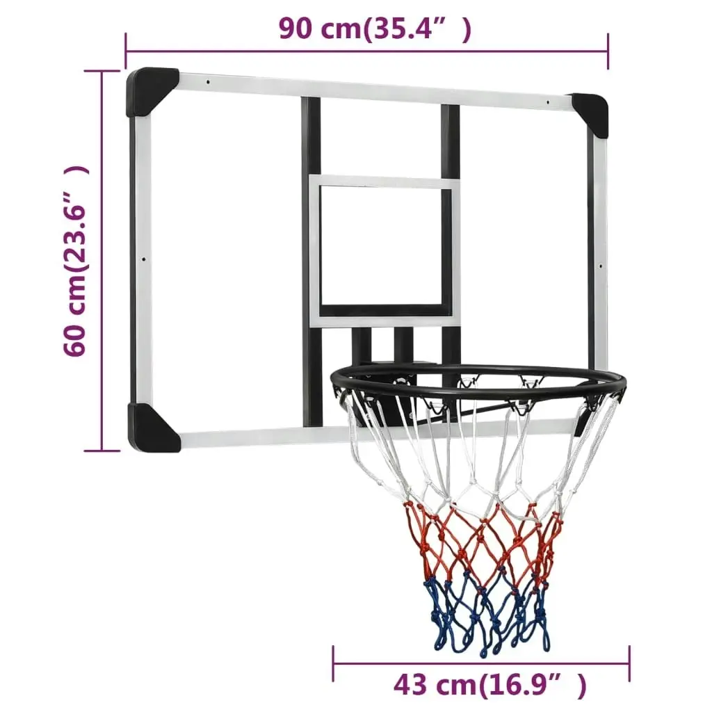 Basketball Backboard Transparent 90x60x2.5 cm Polycarbonate 93669