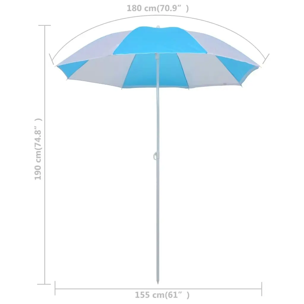 Beach Umbrella Shelter Blue and White 180 cm Fabric 47807