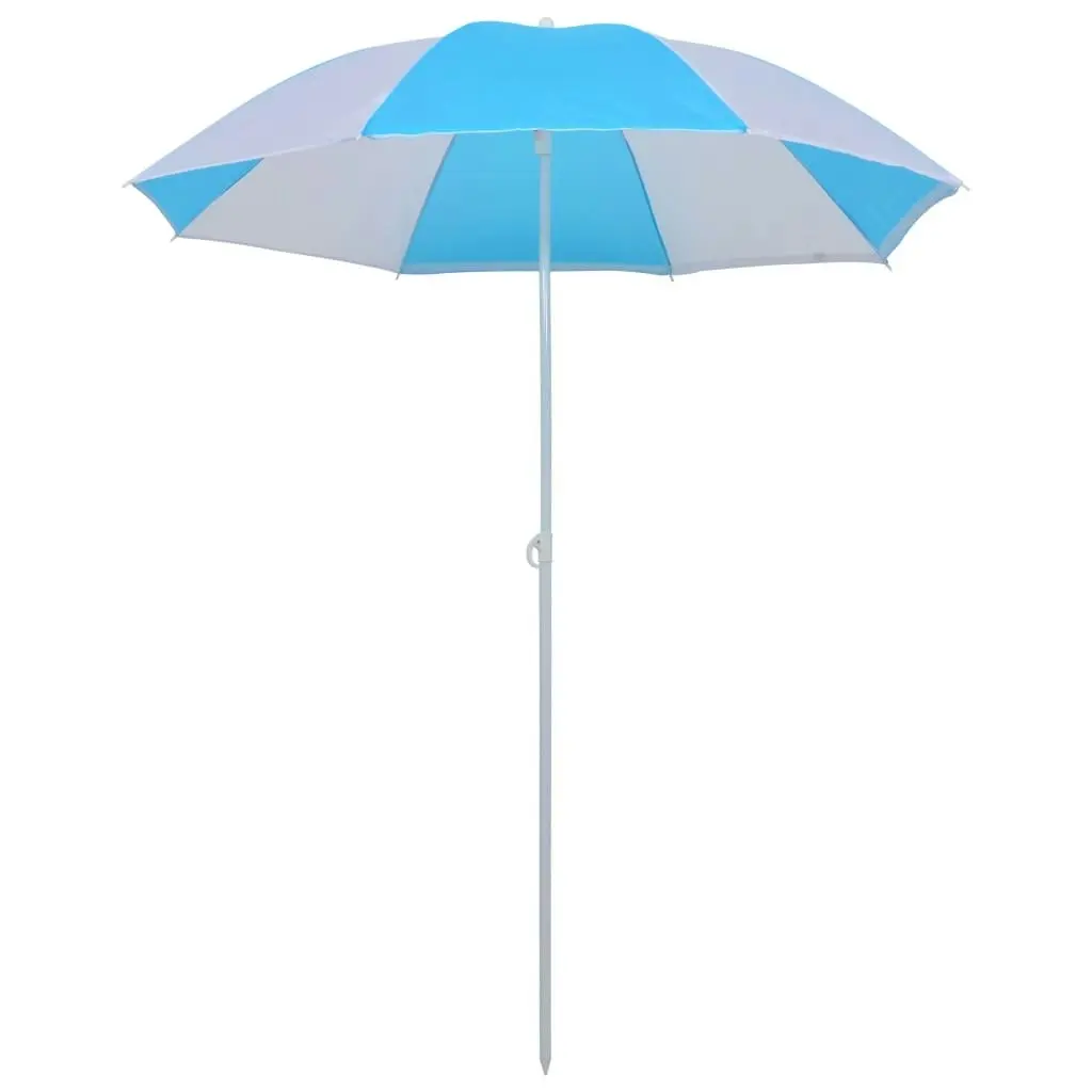 Beach Umbrella Shelter Blue and White 180 cm Fabric 47807