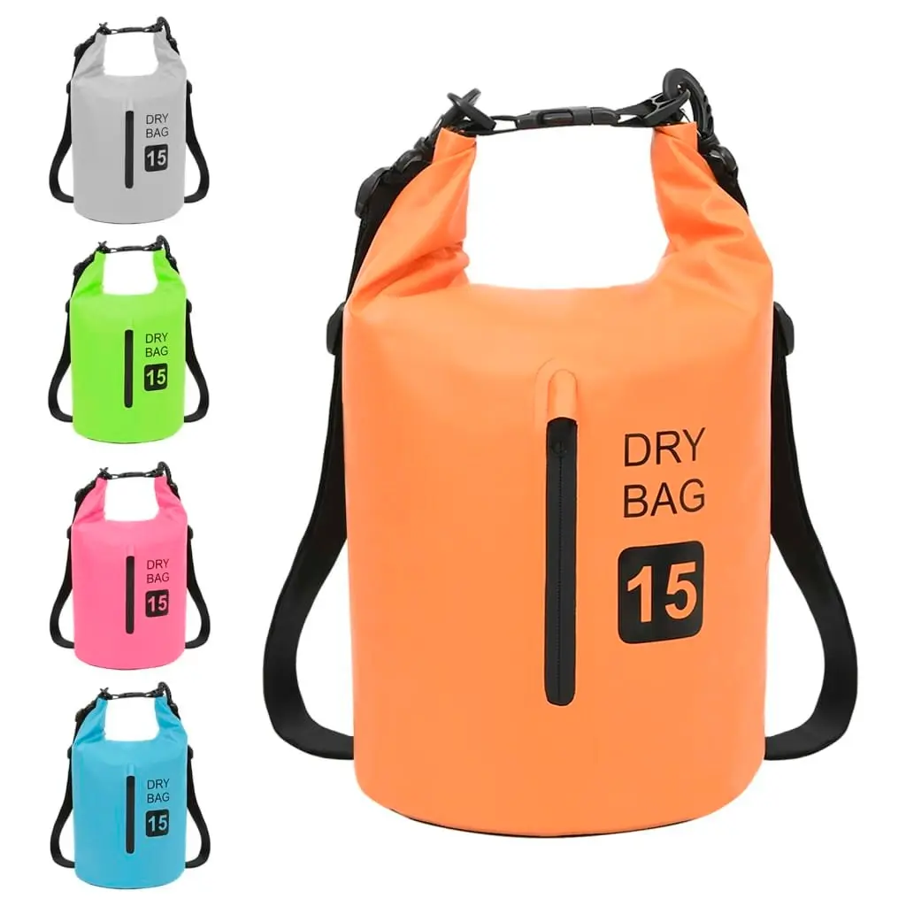 Dry Bag with Zipper Orange 15 L PVC 92784