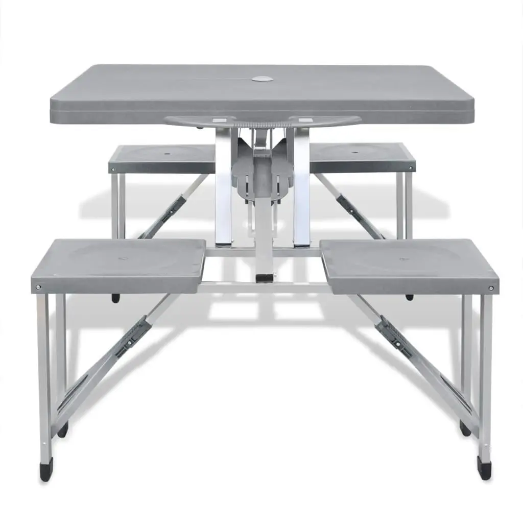 Foldable Camping Table Set with 4 Stools Aluminium Extra Light Grey 41457