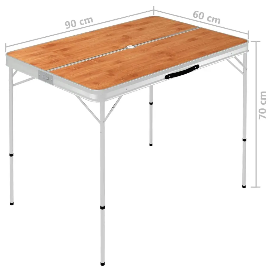 Folding Camping Table with 2 Benches Aluminium Brown 48182