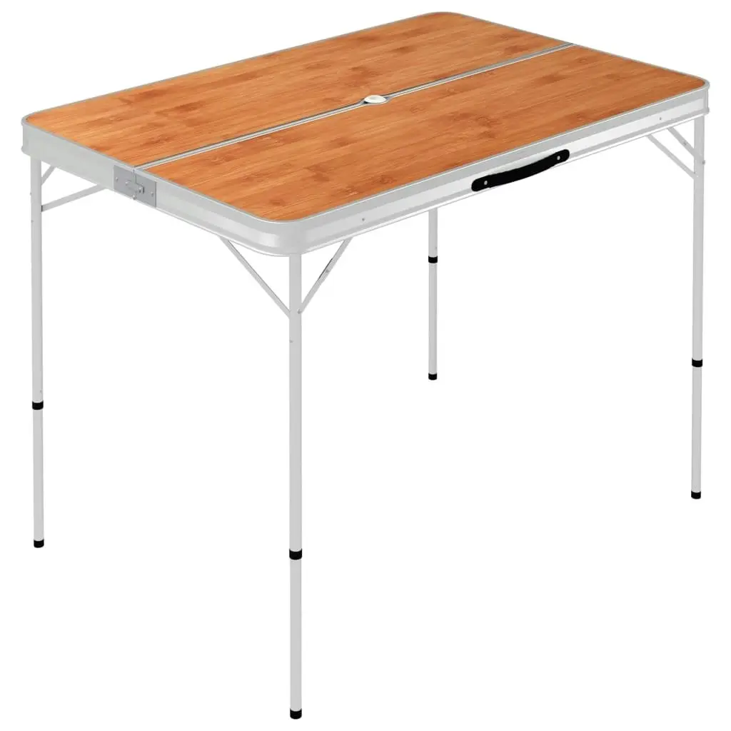 Folding Camping Table with 2 Benches Aluminium Brown 48182