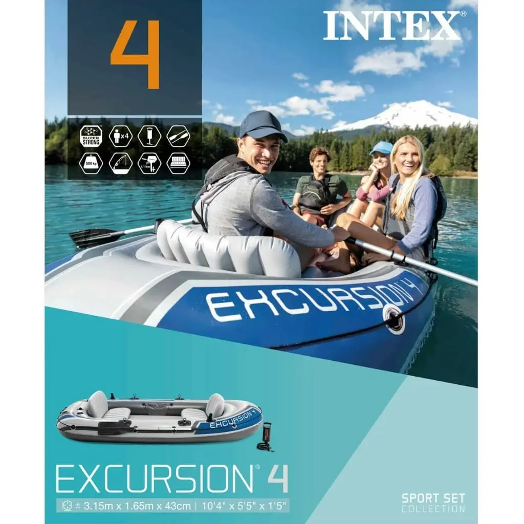 Intex Excursion 4 Set Inflatable Boat with Oars and Pump 90802