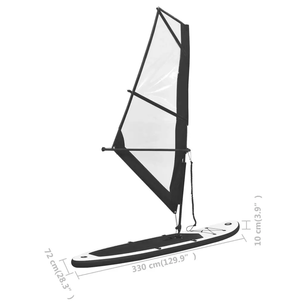 Inflatable Stand Up Paddleboard with Sail Set Black and White 92736