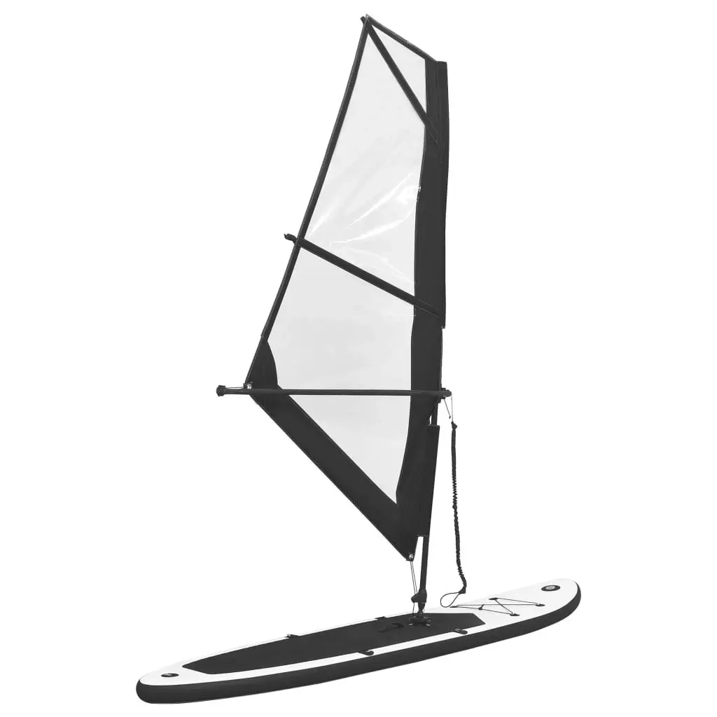 Inflatable Stand Up Paddleboard with Sail Set Black and White 92736