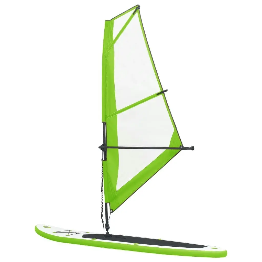 Inflatable Stand Up Paddleboard with Sail Set Green and White 92735