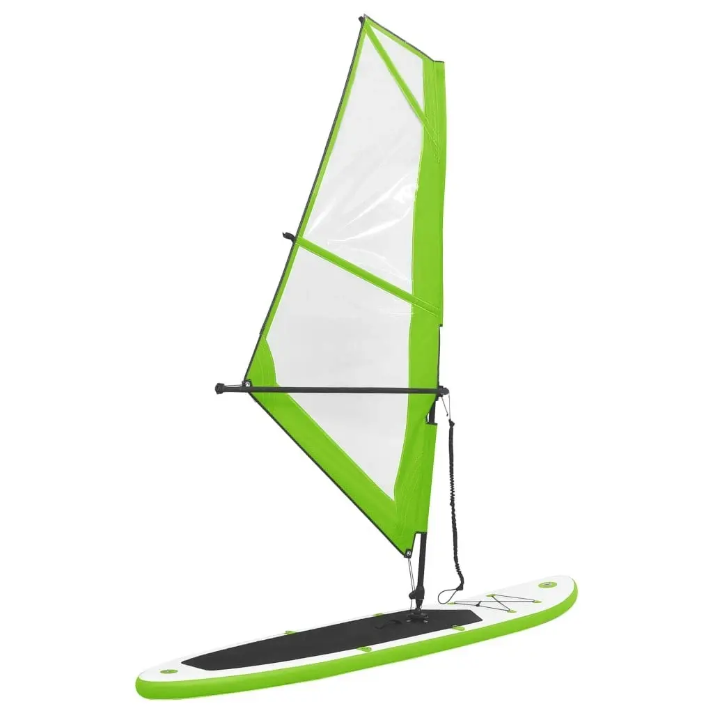 Inflatable Stand Up Paddleboard with Sail Set Green and White 92735