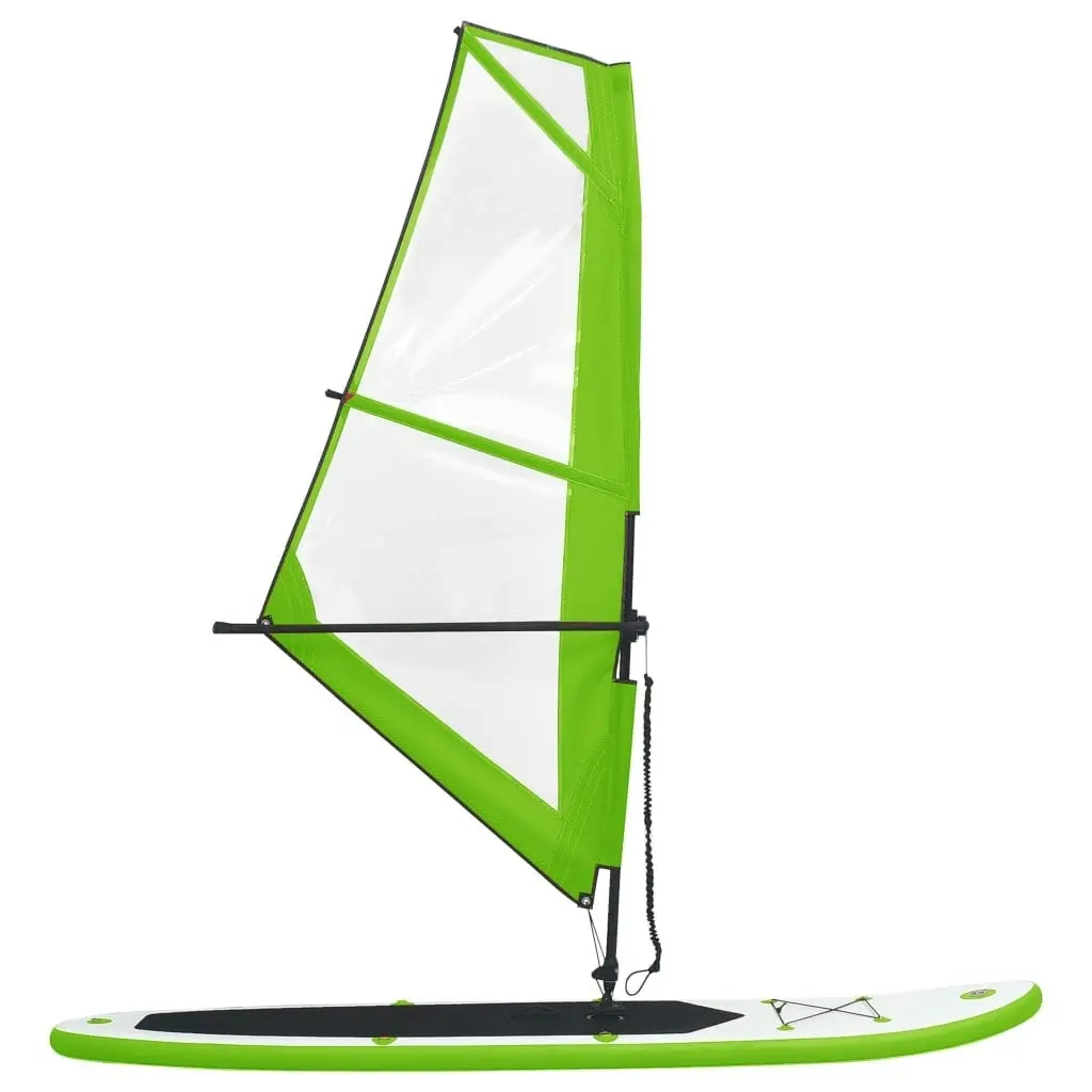 Inflatable Stand Up Paddleboard with Sail Set Green and White 92735