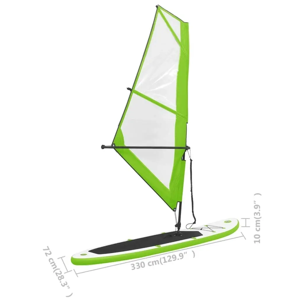 Inflatable Stand Up Paddleboard with Sail Set Green and White 92735