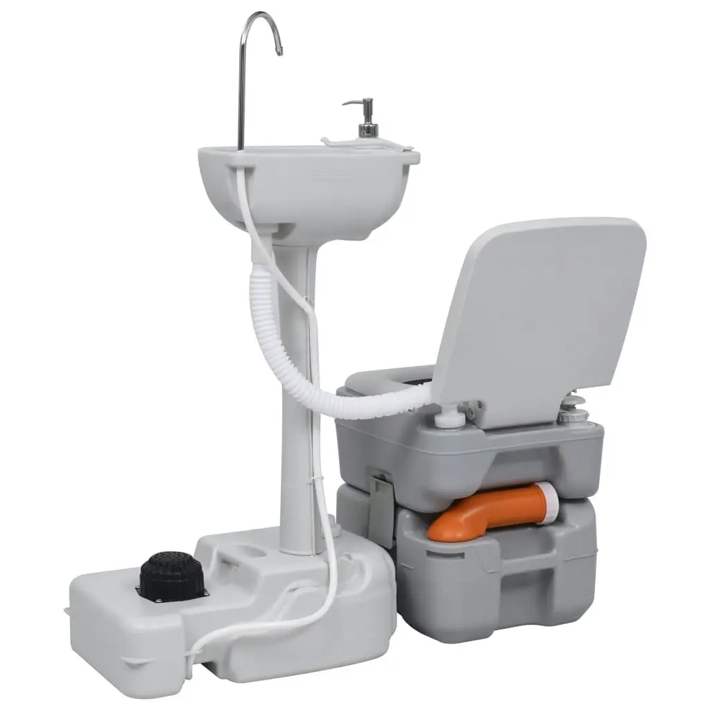 Portable Camping Toilet and Handwash Stand Set Grey 30140