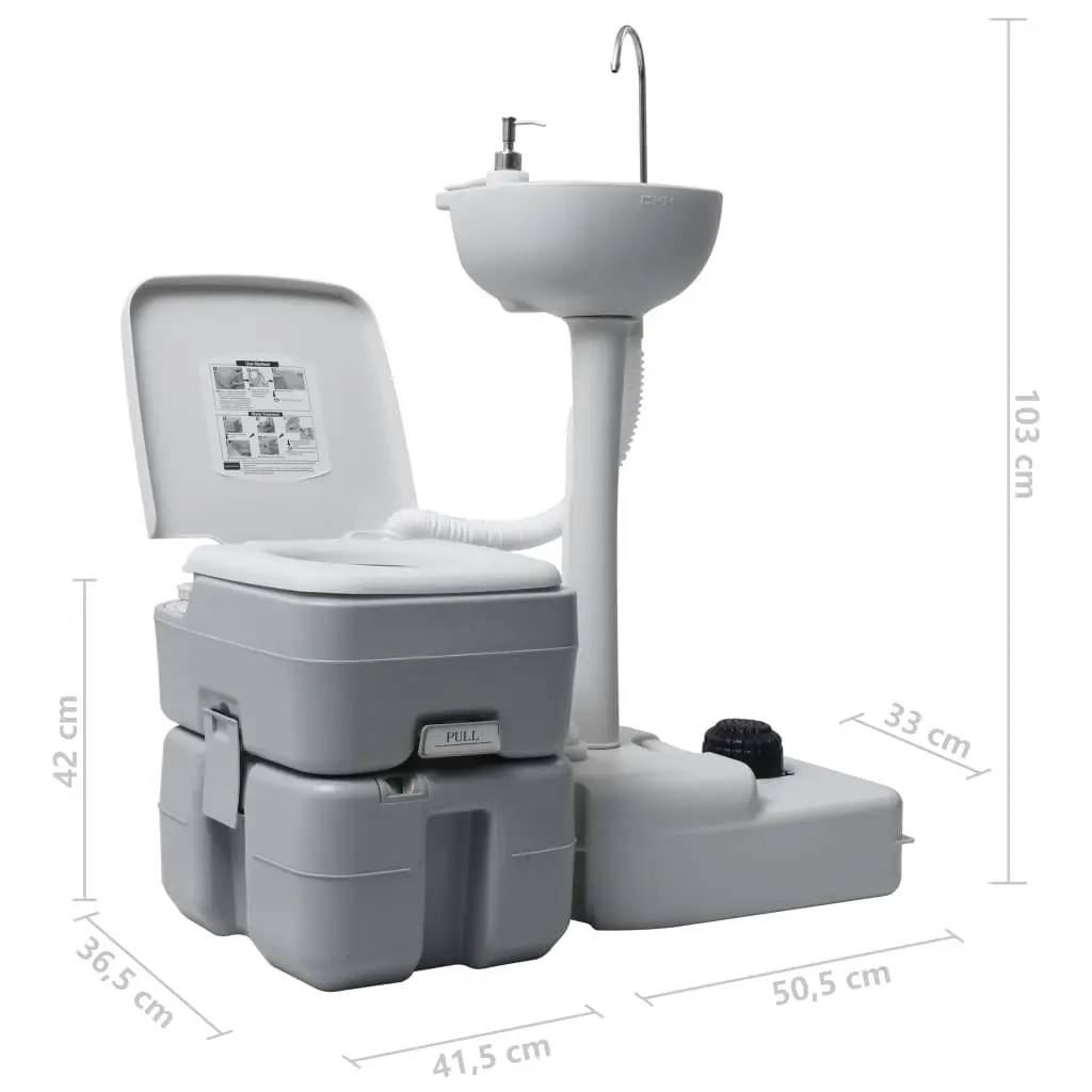 Portable Camping Toilet and Handwash Stand Set Grey 30140