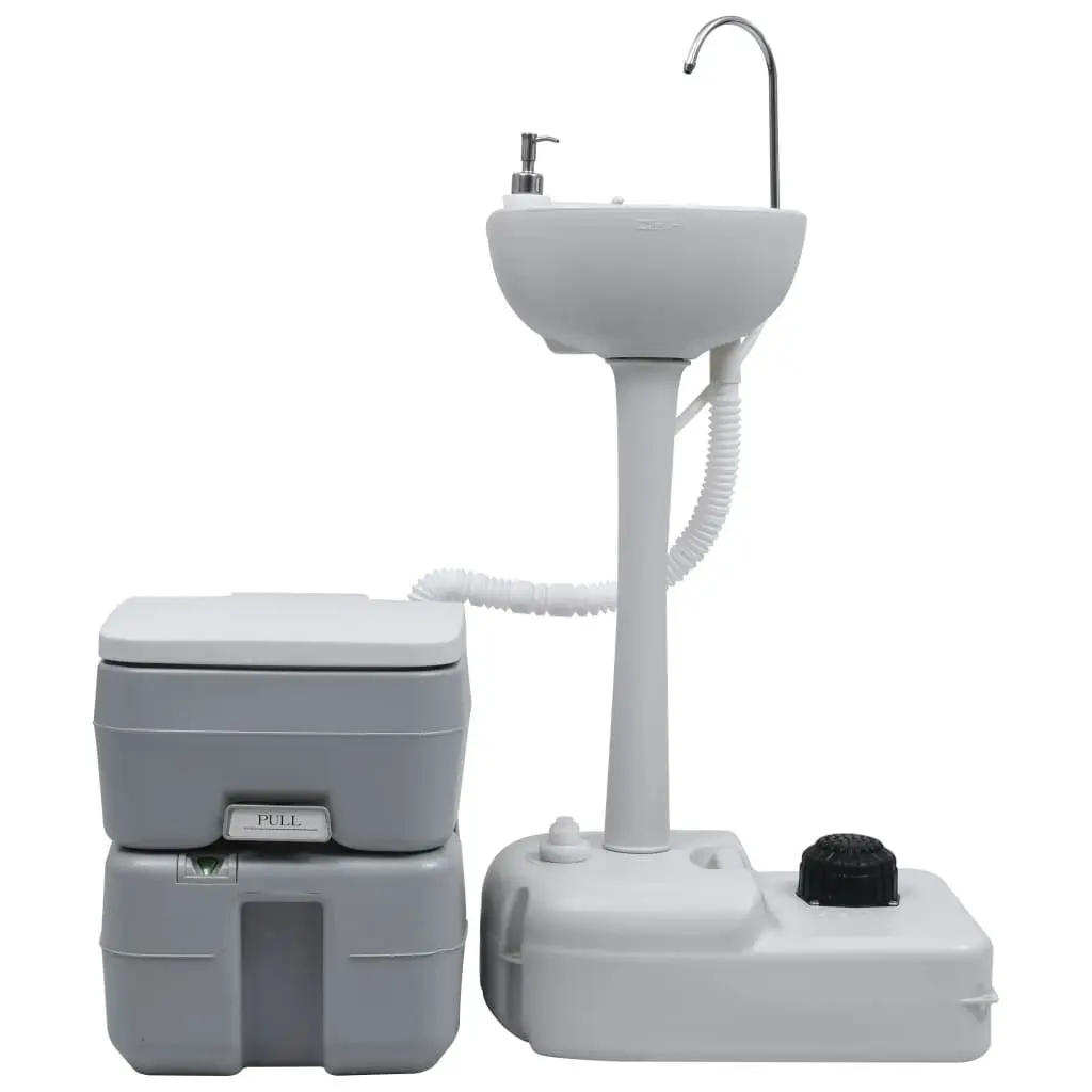 Portable Camping Toilet and Handwash Stand Set Grey 30140