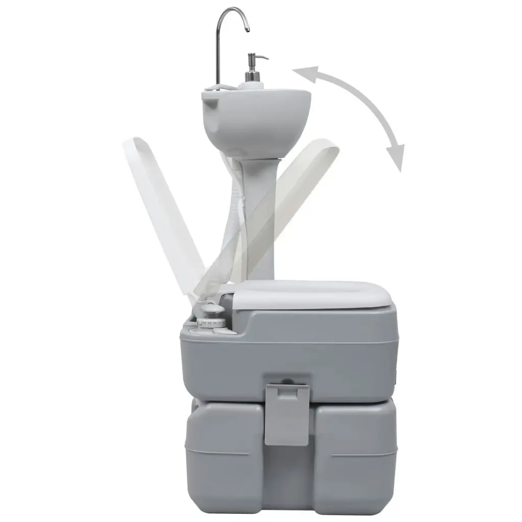 Portable Camping Toilet and Handwash Stand Set Grey 30140