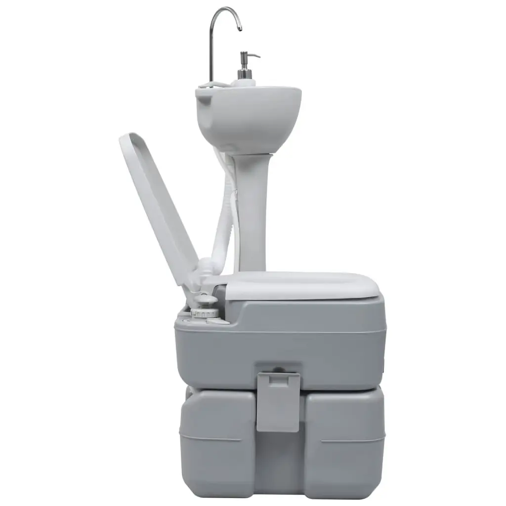 Portable Camping Toilet and Handwash Stand Set Grey 30140