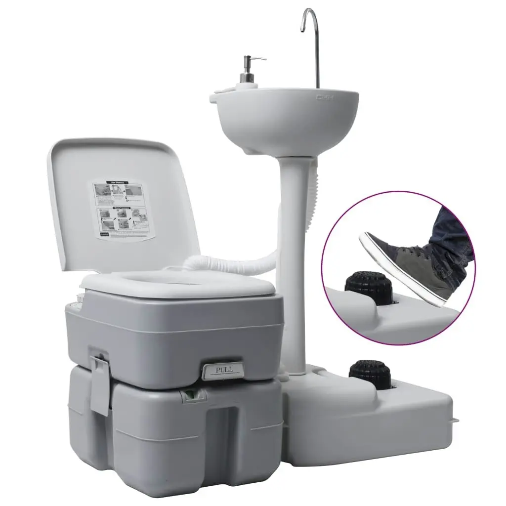 Portable Camping Toilet and Handwash Stand Set Grey 30140