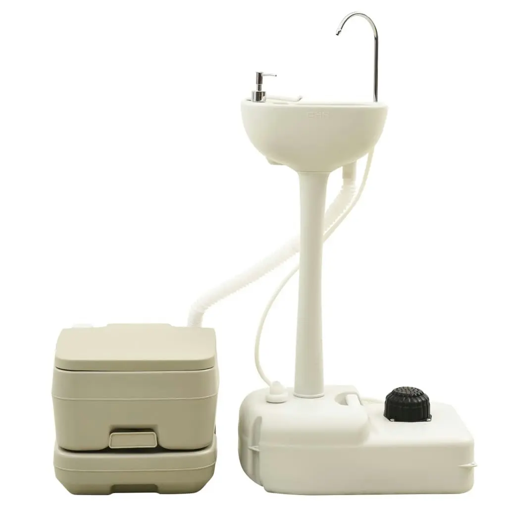 Portable Camping Toilet 10+10L and Handwash Stand 20L Set Grey 93021