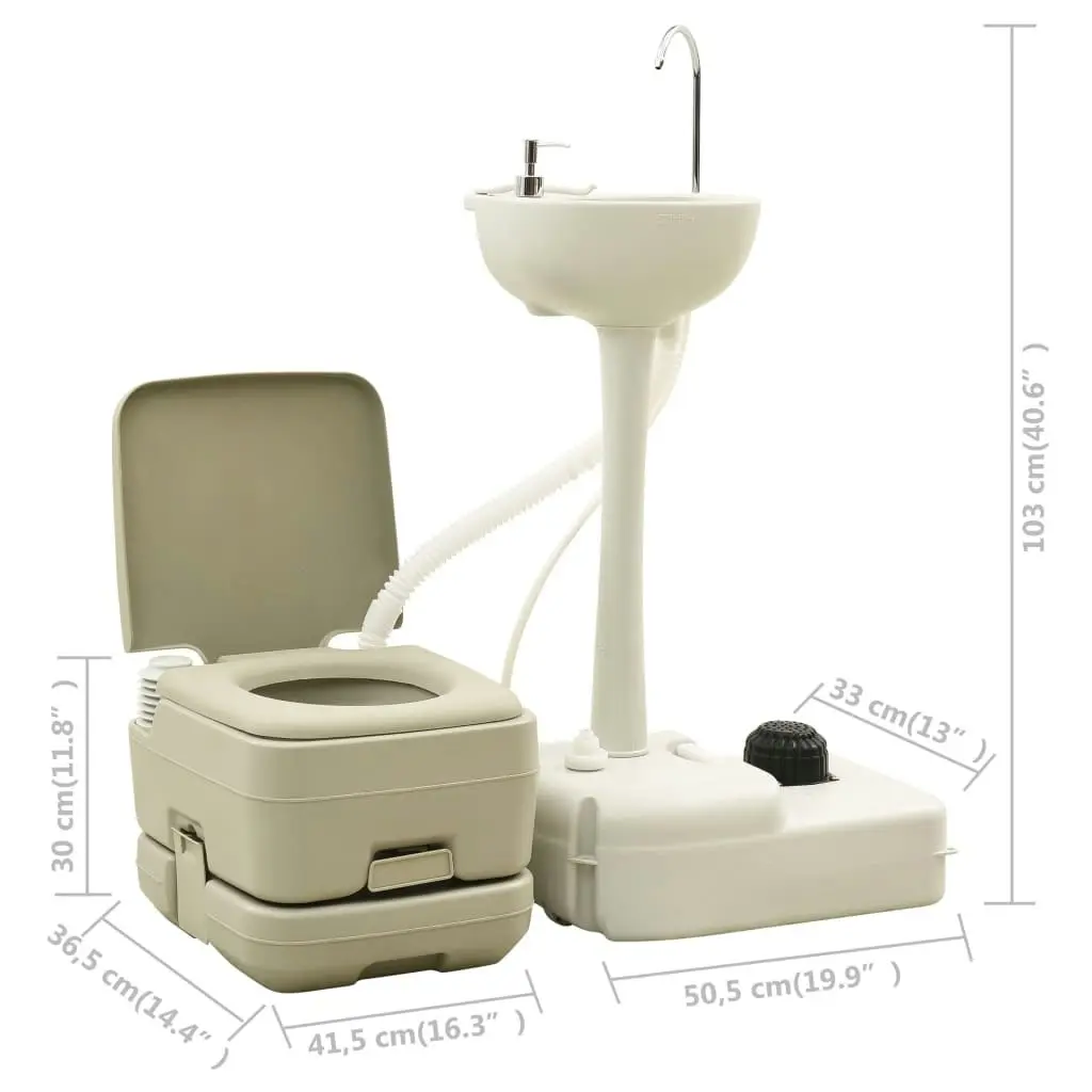 Portable Camping Toilet 10+10L and Handwash Stand 20L Set Grey 93021