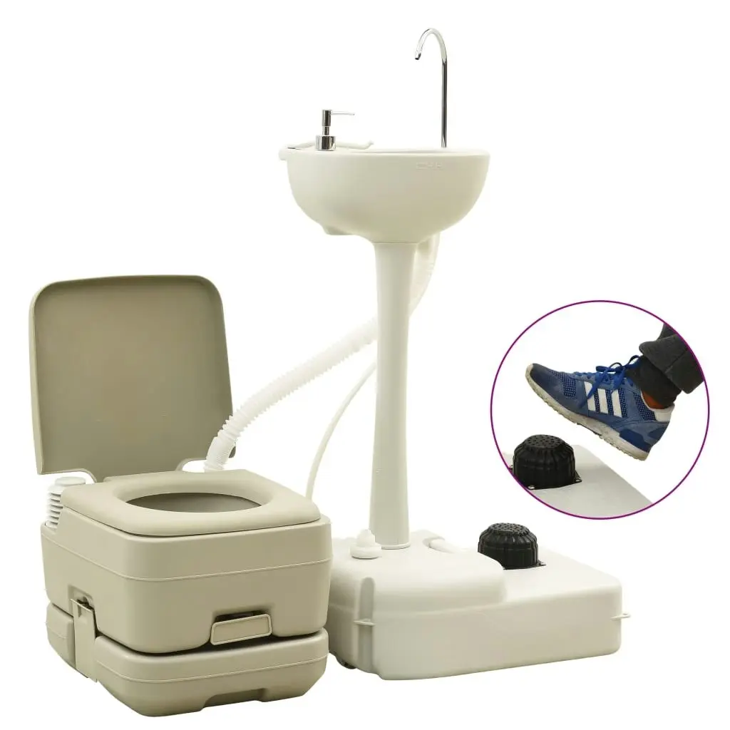 Portable Camping Toilet 10+10L and Handwash Stand 20L Set Grey 93021