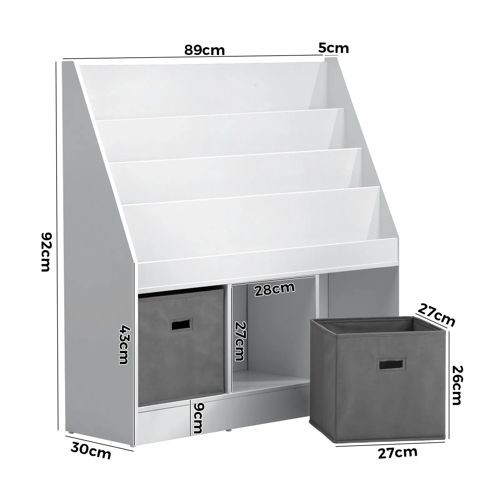 Oikiture Kids Bookshelf Toy Box Organiser Display Shelf Magazine Storage Rack