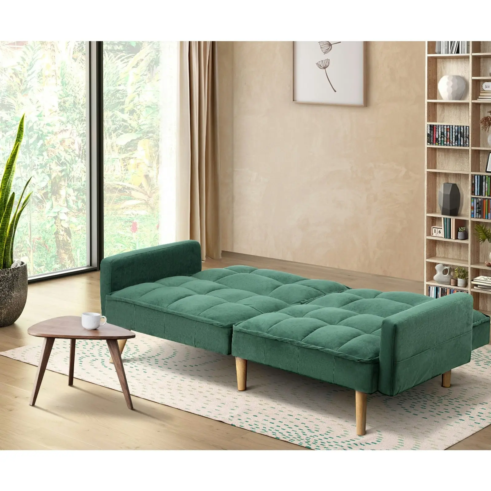 Oikiture Sofa Bed Futon Convertible Velvet Lounge Couch 3-Seater Recliner Green