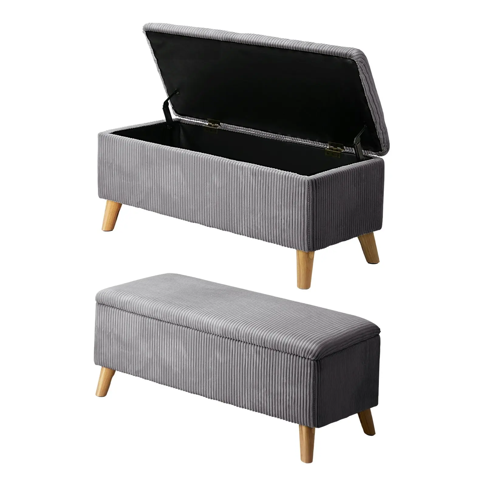 Oikiture Storage Ottoman Blanket Box Chest Toy Foot Stool LARGE Polyester Grey