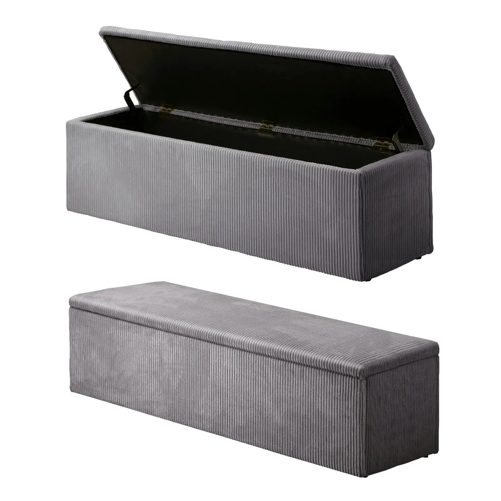 Oikiture Storage Ottoman Blanket Box Foot Stool XL Chest Toy Polyester Grey