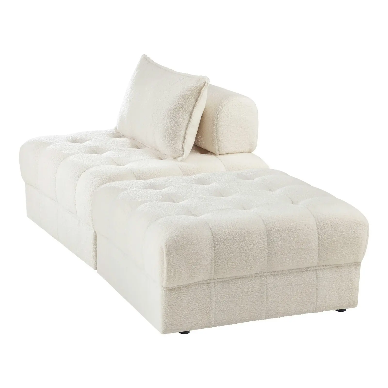 Oikiture 2 Seater Boucle Modular Sofa & Ottoman Set Armless TOFU Back White