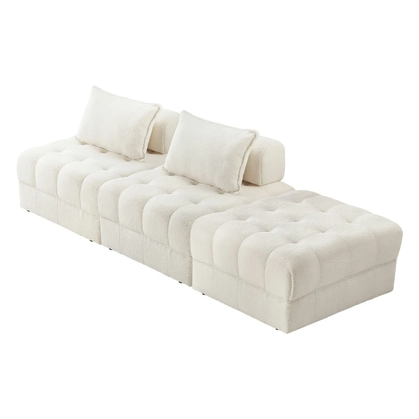 Oikiture 3 Seater Boucle Modular Sofa & Ottoman Set Armless TOFU Back White