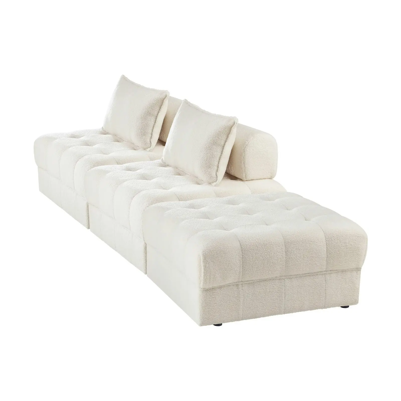 Oikiture 3 Seater Boucle Modular Sofa & Ottoman Set Armless TOFU Back White