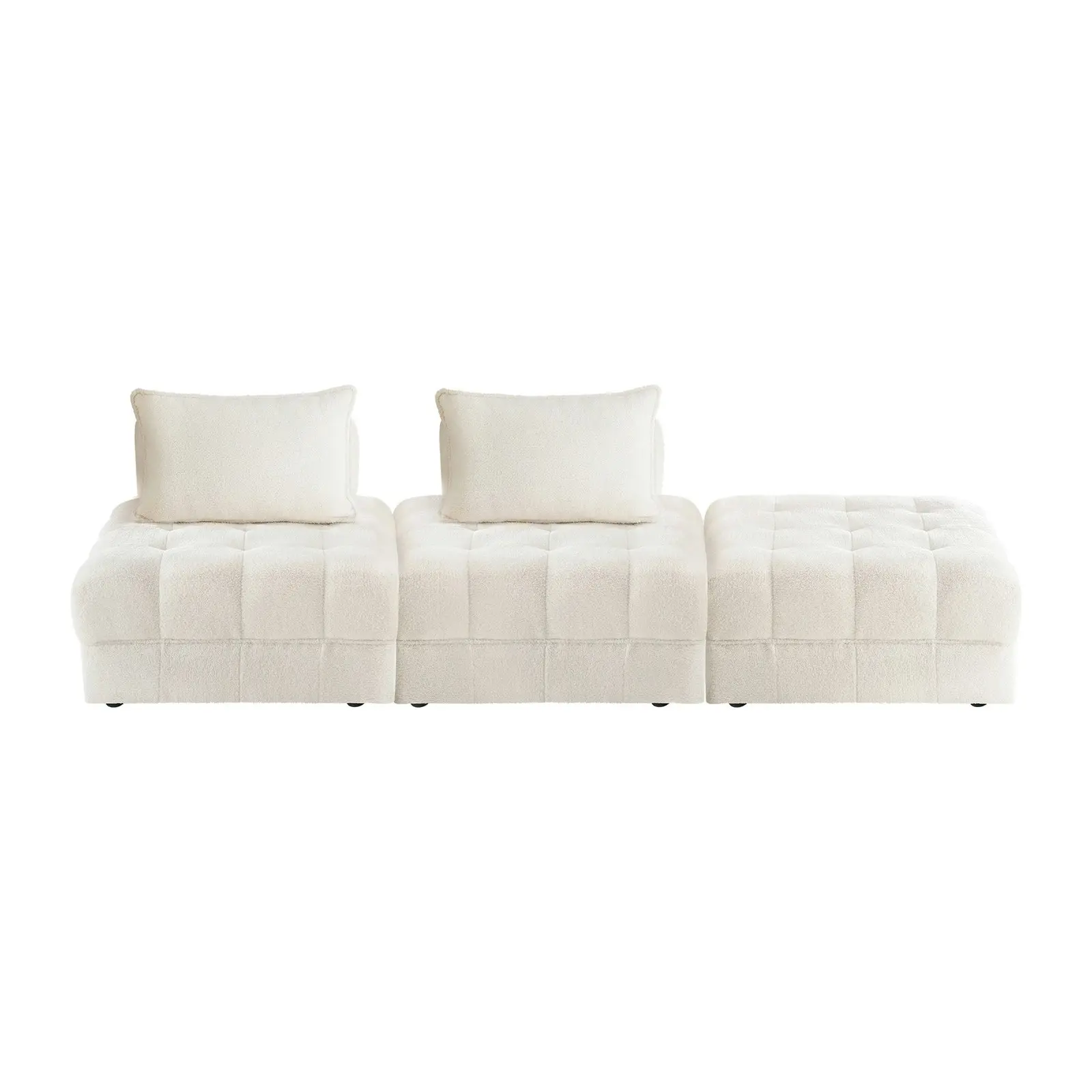 Oikiture 3 Seater Boucle Modular Sofa & Ottoman Set Armless TOFU Back White