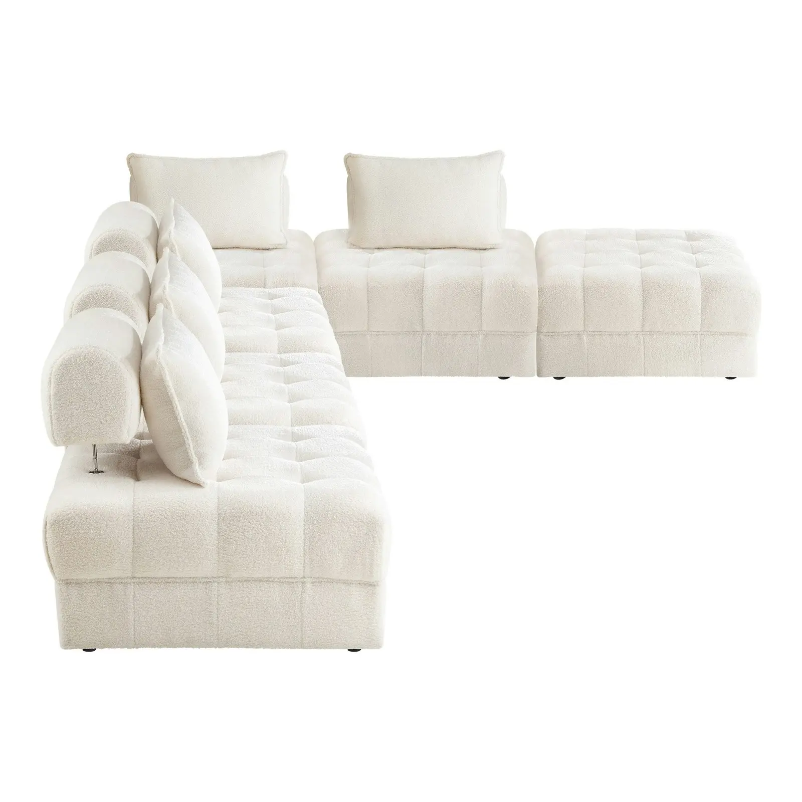 Oikiture 6 Seater Boucle Modular Sofa & Ottoman Set Armless TOFU Back White