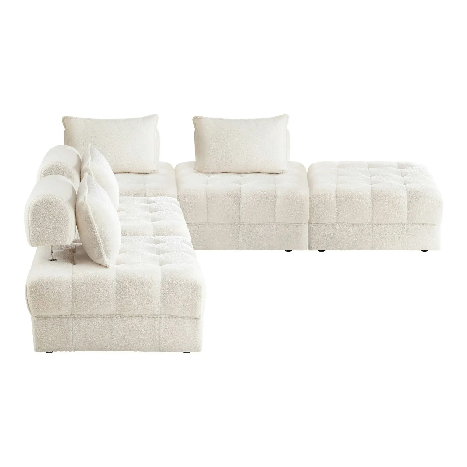 Oikiture 5 Seater Boucle Modular Sofa & Ottoman Set Armless TOFU Back White