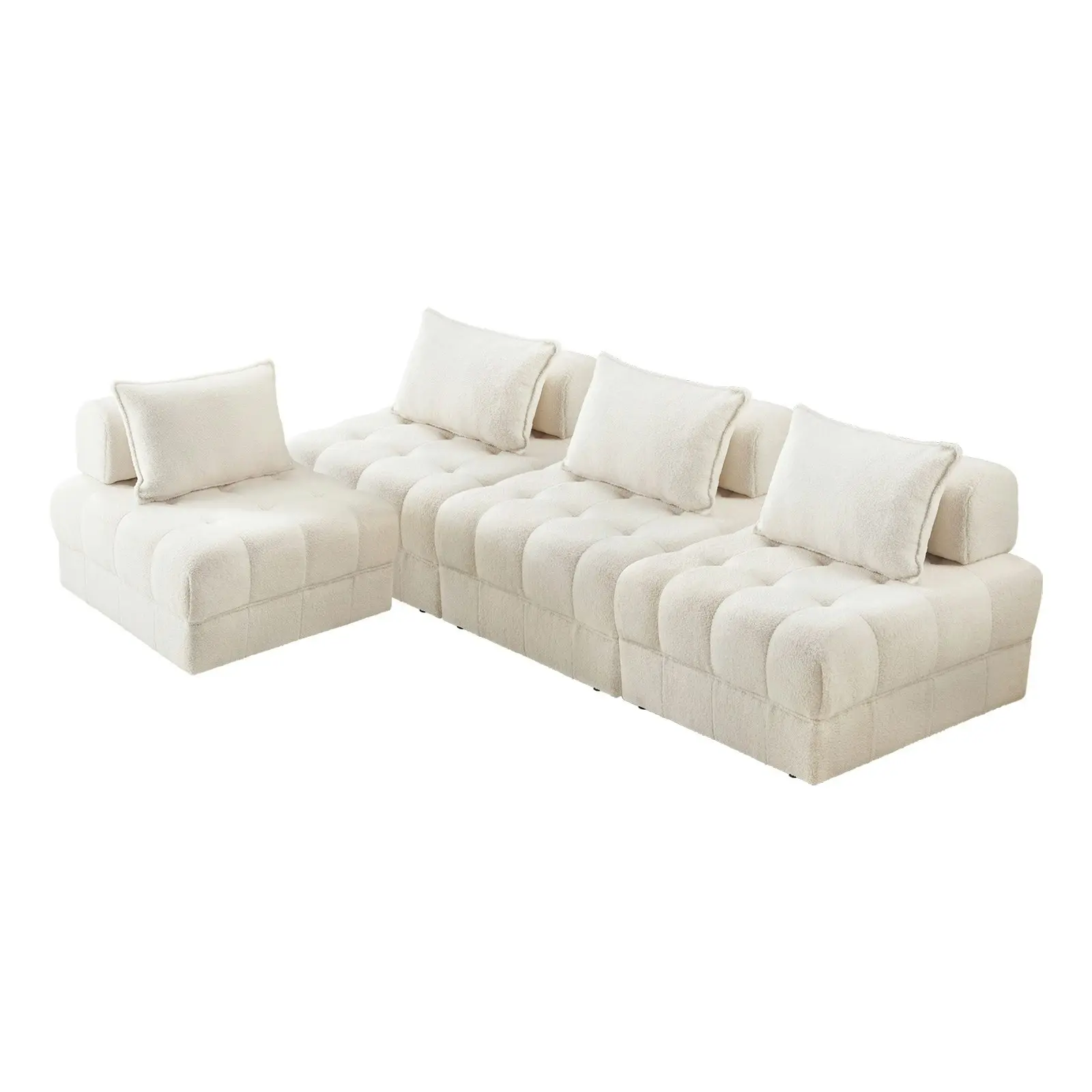 Oikiture 4 Seater Boucle Modular Sofa Lounge Chair Armless TOFU Back White