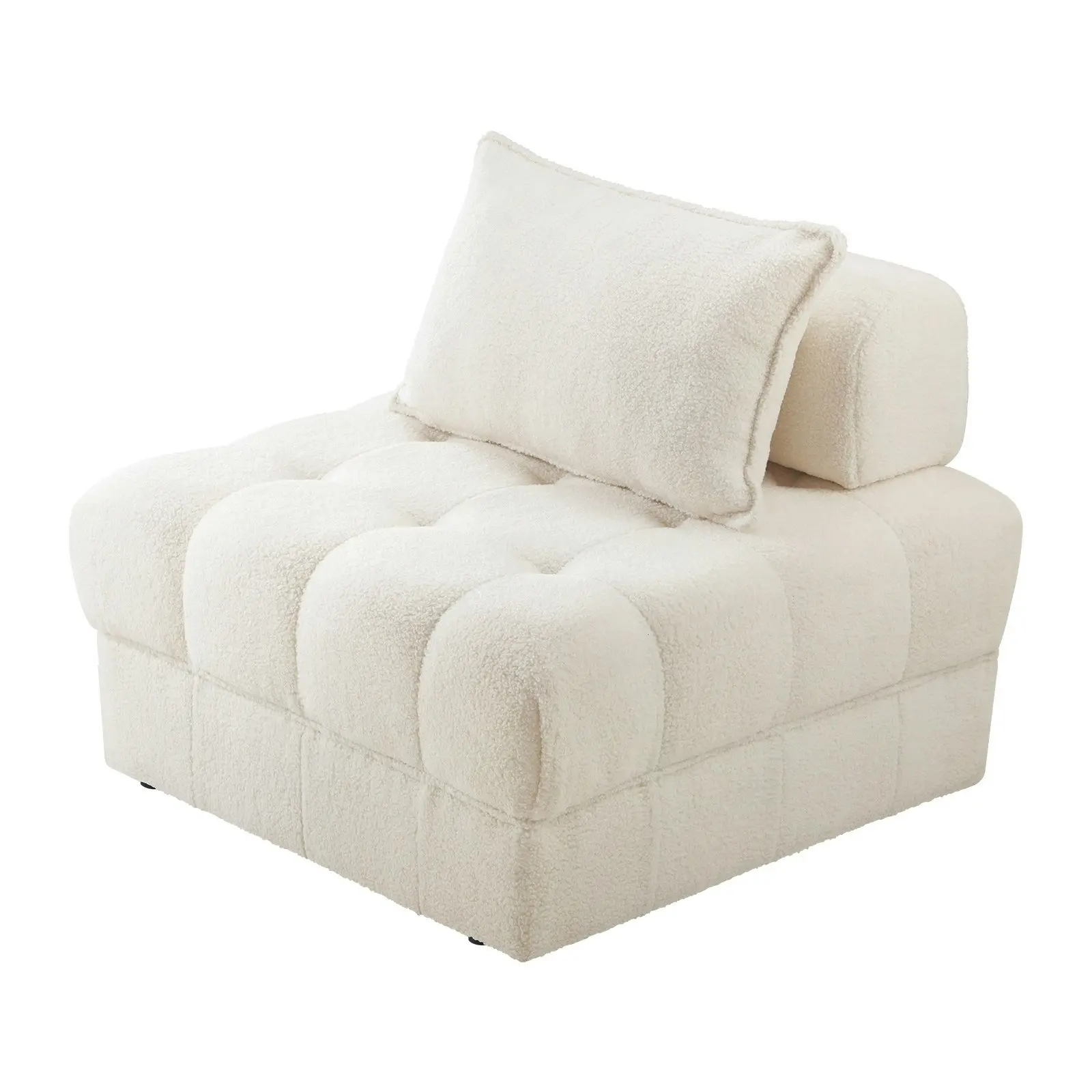 Oikiture 1 Seater Boucle Modular Sofa Lounge Chair Armless TOFU Back White