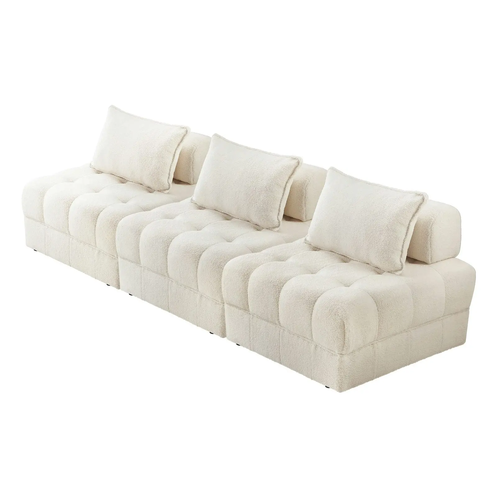 Oikiture 3 Seater Boucle Modular Sofa Lounge Chair Armless TOFU Back White